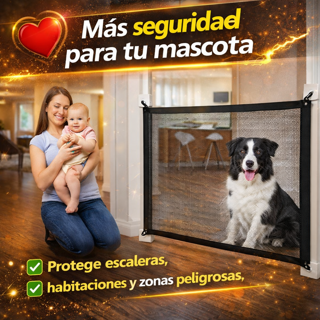 Puerta de Seguridad para Mascotas – Barrera de Malla Plegable para Perros y Gatos