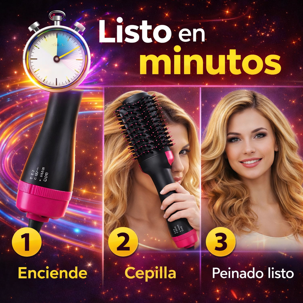 Seca, Alisa y Da Volumen en un Solo Paso con el Cepillo Alisador 3 En 1