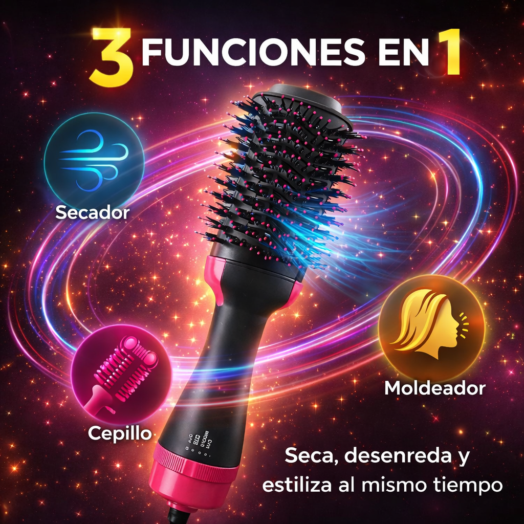 Seca, Alisa y Da Volumen en un Solo Paso con el Cepillo Alisador 3 En 1